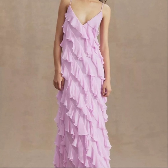 BHLDN Anthropologie Jia Bias-Cut Ruffled V-Neck Gown - Picture 4 of 10